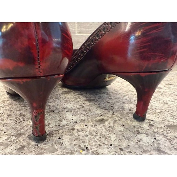 Deep Red Tory Burch Pointed Toe Patent‎ Leather Resoled Kitten Heels *blemishes* - Picture 3 of 10